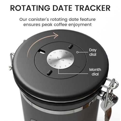 Veken Coffee Canister with Window, 39OZ Large Airtight Stainless Steel Jars - color: Black, size: 39 oz