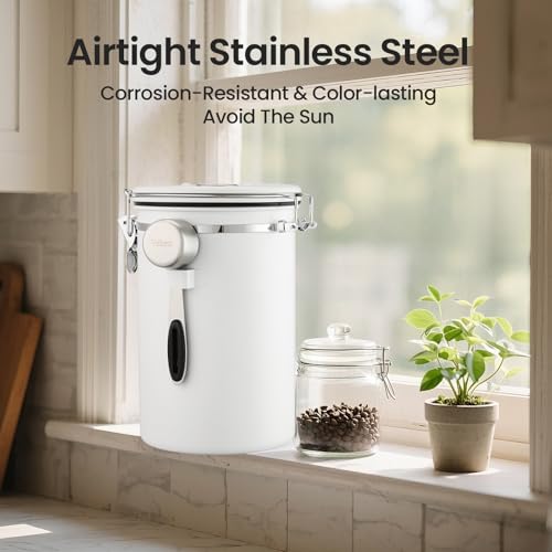 Veken Coffee Canister,39OZ, 2.2lbs,Large Airtight Stainless Steel Container - color: Jet White, size: 39 oz