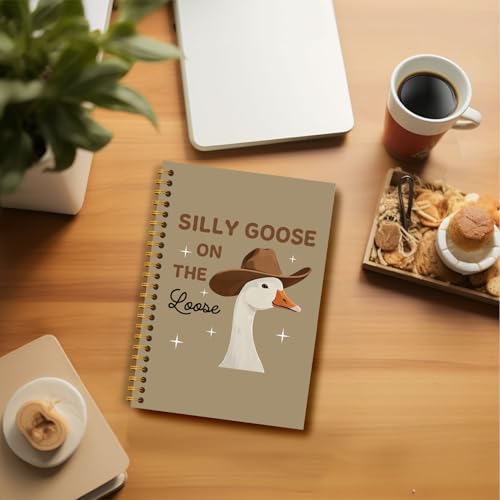 Funny Cowboy Goose Notebook, Goose on the Loose Journal, Vintage Western Journal, Trendy Farm Animal Hardcover Spiral Notebooks 5.5x8.3 Inch - color: Section 1