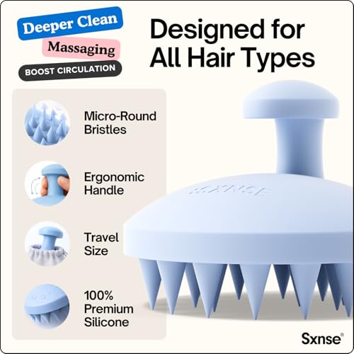 SXNSE Revive Silicone Scalp Massager - Manual Scalp Scrubber & Exfoliator Brush for Dandruff, Buildup & Itch - Scalp Shampoo Brush for Wet & Dry Hair with Soft Bristles and Easy-Grip Handle, Arctic - color: Arctic