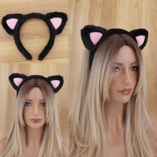 Black Cat Ears Headband Kitty Ears Cat Costume Headwear - color: Black Pink Cat