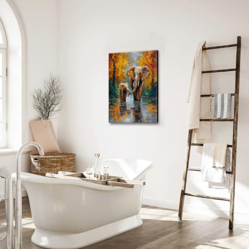 Elephant Wall Art Forest Canvas Wall Decor Pictures Paintings Prints Artwork Framed Decorations For Bathroom Bedroom Living Room Office Gifts 16" x 24" - color: Elephant, size: 24"L x 16"W