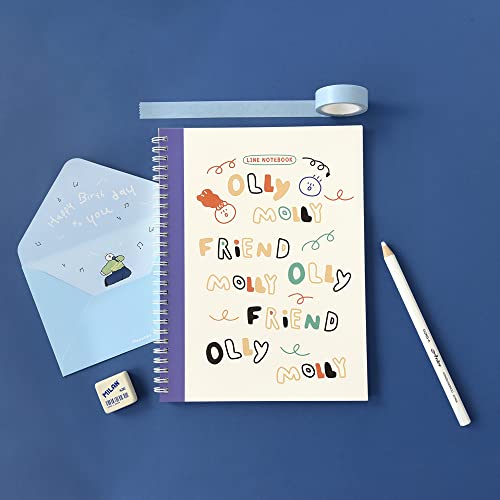 Monolike Spiral School Notebook, Olly Molly A 4P SET - 7.09 x 9.45inch, 98 Page, Academic Line Notebook - color: Olly Molly Line A