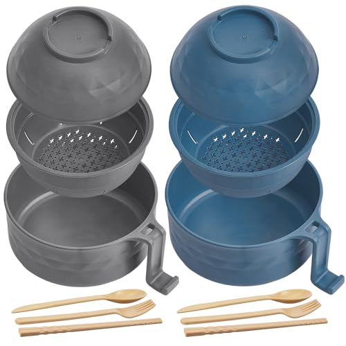 2 Sets 40 oz Microwave Ramen Bowl with Handles, Gray,Dark Blue - color: Gray,Dark Blue