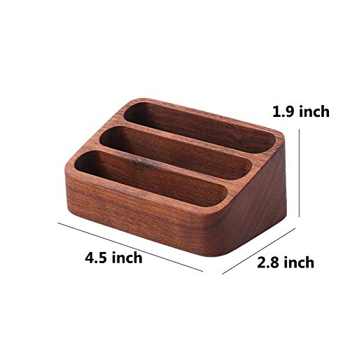 Sizikato Wooden Business Card Holder for Desk, 3 Card Slots Business Card Display Holder Stand - color: Walnut