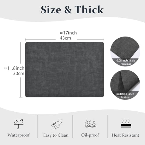 FROMHEART Faux Leather PU Placemats Set of 6 (Dark Grey,11.8" x 17") - color: Dark Grey, size: Set of 6