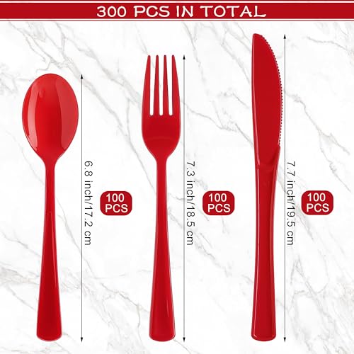 Kochorie 300 Pieces Red Plastic Silverware, Heavy Duty Plastic Cutlery Set - color: Red