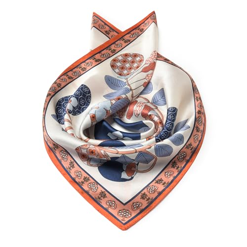 100% Mulberry Silk Scarf - 21" Square Lightweight Neckerchief, Gift Packed - color: Orange-12