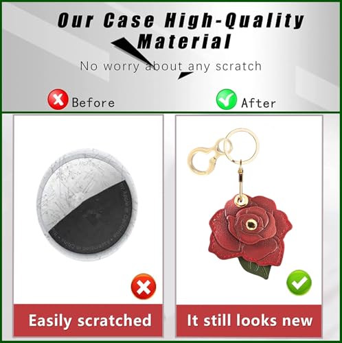 BORKUANA PU Leather Keychain holder Protective Case Compatible with AirTag - color: Rose B