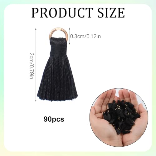 Mini Tassels Charm, 90pcs Black Mini Tiny Tassels Handmade Craft Charms Pendant for DIY Jewelry Necklace Making Accessories - color: Black-2cm