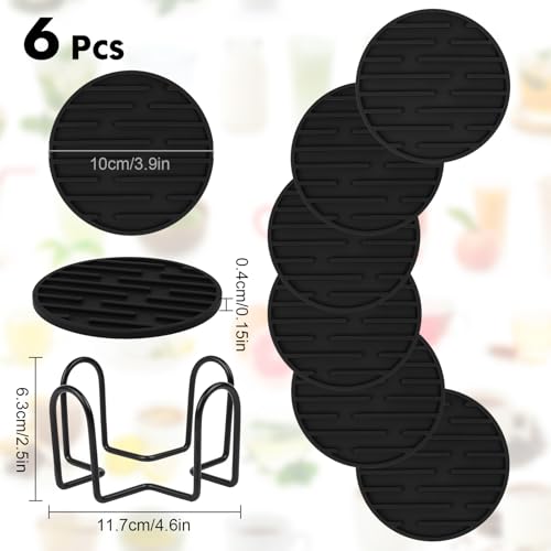 Silicone Coasters for Drinks Coaster Set of 6 pcs Cup Coasters with Holder for Coffee Table for Home Decor for Kinds of Cups Cute Tabletop Protection Suitable Gift for Friend Rubber Drink Coaster Set - color: Colors