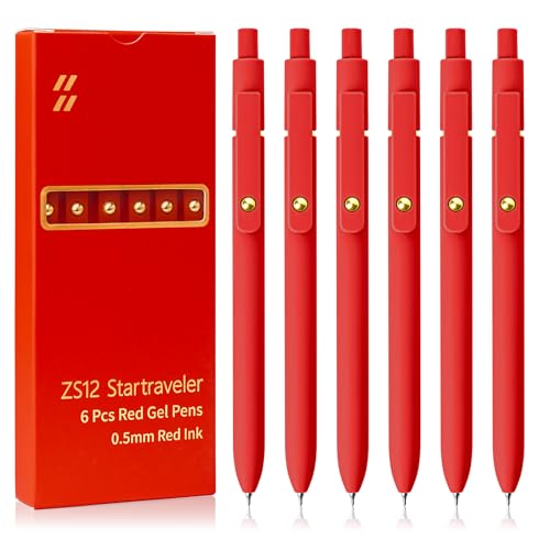 UIXJODO Red Pens, 6 Pcs Red Ink Pens Fine Point Smooth Writing Pens, 0.5mm Colored Ink Gel Pens for Journaling Note Taking, School Supplies Gifts for Women (6 Pcs Gold Red - Red Ink) - color: 6 Pcs Gold Red - Red Ink