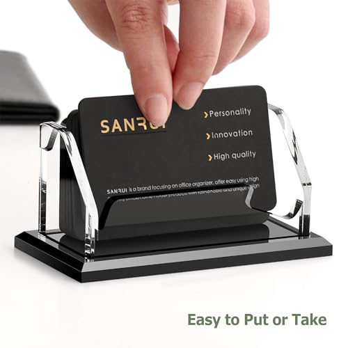 SANRUI Acrylic Black Business Card Holder Clear Desk Display Stand 1 Slot