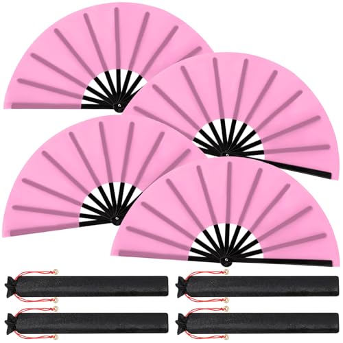 Maitys 4 Packs Large Folding Hand Fans, 13'', Pink - color: Pink