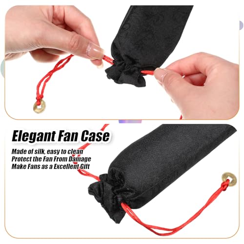 Maitys 2 Packs Large Folding Hand Fans, 13'', Black and Orange - color: Black and Orange