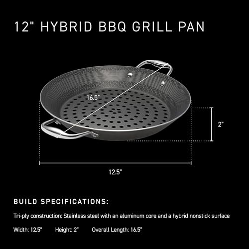 HexClad Hybrid Nonstick BBQ Grill Pan, Dishwasher-Friendly, BBQ and Oven-Safe Up to 900°F - size: 12 Inch