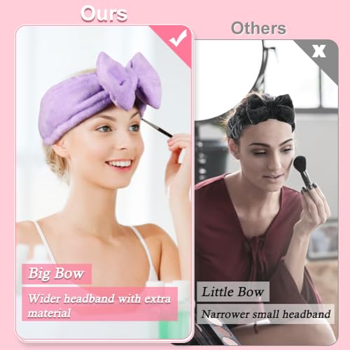 Shintop Soft Spa Headband with Cute Bow for Makeup Washing Face（Purple） - color: Purple