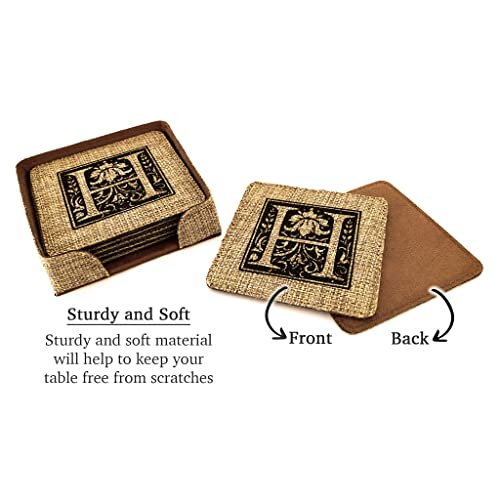 Smile Art Design Family Monogram CUSTOM COASTER Set of 6 with base holder Square Burlap Material Family Name Personalized Prints Personalized Gifts House warming Wedding Gift Rustic Decor Style7 - color: Style 07, size: Set of 6 - Square Coaster