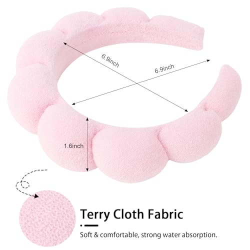 WHAVEL 3 Pack Spa Headband Skincare Headbands, Makeup Headband Sponge Terry Cloth Headbands Face Wash Headband Puffy Hair Band for Washing Face Women Girls (Pink, Hot pink, Black) - color: Pink, Hot pink, Black