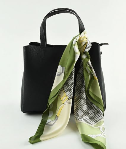 corciova Women’s Square Scarf 27.5 in (70 x 70 cm), Satin-Feel Polyester, Lightweight Fashion Scarf for Hair, Neck and Bag - color: Abstract Autumn Landscape Art (Olive Green)