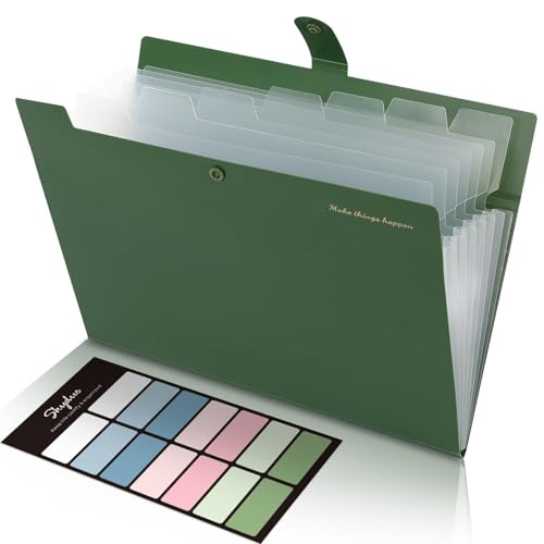 SKYDUE Expanding File Folders with 8 Pockets, Accordion File Organizer with Labels, Portable Paper Bill Receipt Organizer, Letter Size, Home School Office Supplies, Olive Green - color: Olivegreen
