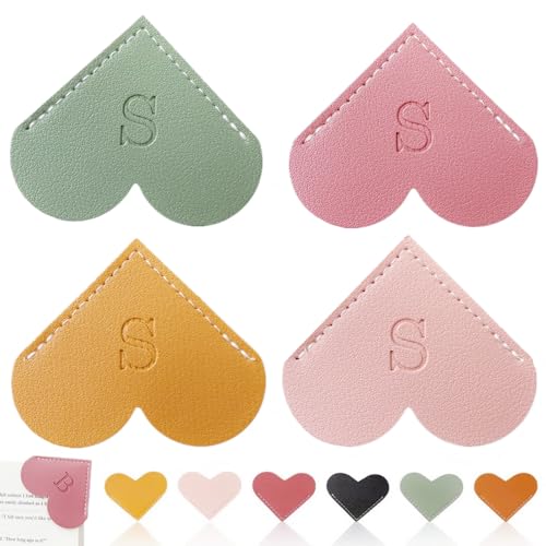 Personalized Leather Heart Bookmark, 26 Letters Customized Corner Book Mark for Reading Women, Book Marker with Initials，Cute Gifts (Light Pink+Deep Pink+Green+Light Brown, S) - color: Light Pink+deep Pink+green+light Brown, size: S