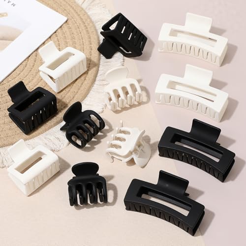SMKSL 12 Pcs Hair Claw Clips for Women & Girls 3 Styles Hair Accessories - color: Black & White