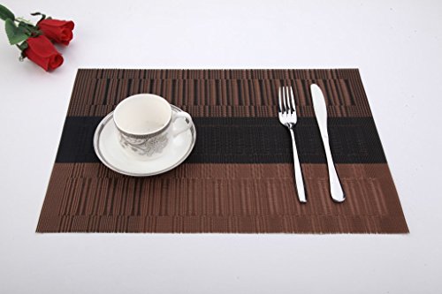 SHACOS Placemats Set of 6 Woven Vinyl Place Mats for Dining Table Heat Resistant Table Mats Wipeable (6, Ombre Coffee Black) - color: Ombre Coffee Black, size: Set of 6