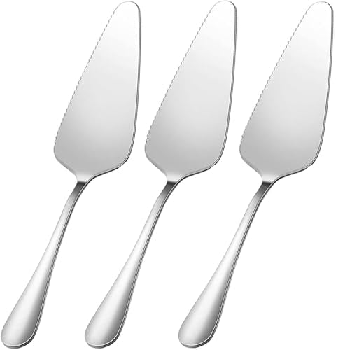 Cake Pie Servers Set,Stainless Steel Pizza Cake Slicer Server,Cake Cutter with Serrated Edges for Kitchens Restaurants Brithday Parties Set of 3 - color: Silver Set of 3