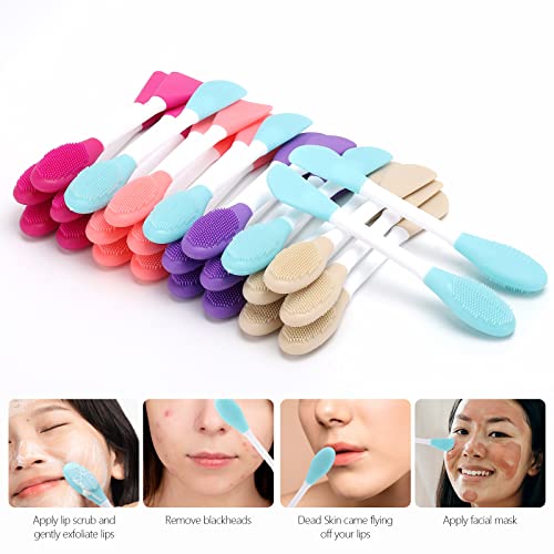 20 Pcs Silicone Face Mask Applicator, 2 in 1 Double-Sided Facial Scrubber Brush Tool, Double-Head Manual Cleansing Brush for Deep Gentle Exfoliating - size: 20Pcs