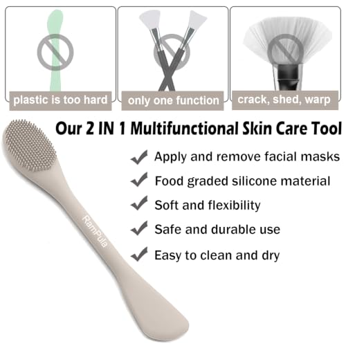 Rampula Pore Brush & Face Mask Brush Applicator, 2-in-1 Silicone Jelly Brush, Nose Pore Scrubber for Blackheads Deep Pore Cleansing, Face Mask Spatula & Gentle Face Massage/Exfoliator Skincare Tool - color: Eucalyptus Green and Starlight