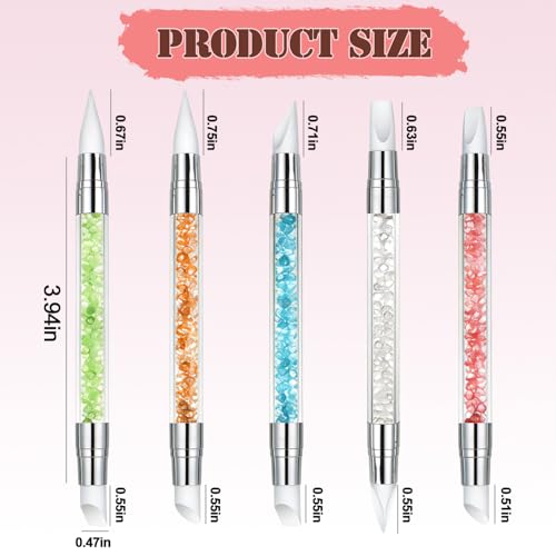 5Pcs Silicone Nail Tools, AIBEE Dual Tipped Nail Sculpting Tool Acrylic Handle Rubber Nail Brush Nail Art Tools for Design Carving Drawing Shaping