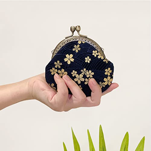 Wrapables Stylish Decorative Coin Purse, Clasp Wallet, Navy Blossoms - color: Navy Blossoms