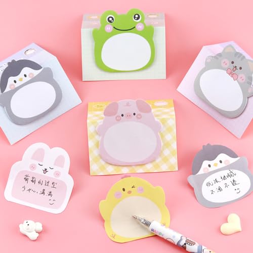 Cute Animal Sticky Notes 8 Packs, 160 Sheets Kawaii Fun Animal Sticky Notepad, Students Memo Pads Page Markers Flags, for Pet Lovers Home, School and Office Use Tab Supplies, 8 Styles