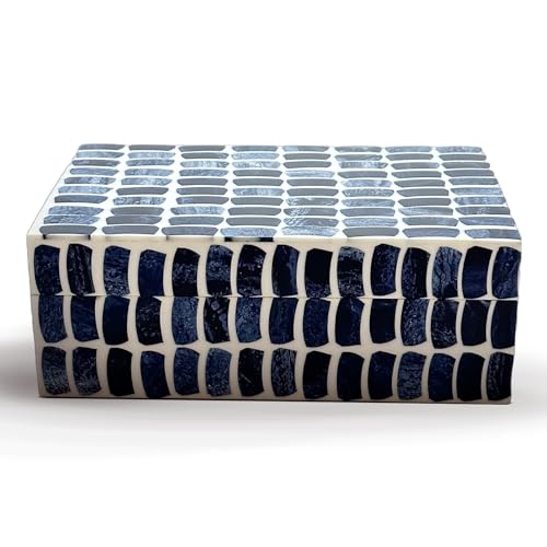Perilla Home Home Decor Decorative Storage Wooden Box Small Shibu Organizer Tool Stash Card Craft Treasure Trinket Memory Keepsake Jewelry Box for Men and Women, Gifts For All, Blue and Off White - color: Blue & Off White
