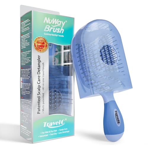 NuWay 4Hair® TravelC® U.S. Patented Single-Curve Scalp Care Travel Brush with Protective Case – Premium Portable Hair Health Tool with Heat-Resistant – Wet & Dry Use (Baby Blue) - color: Baby Blue