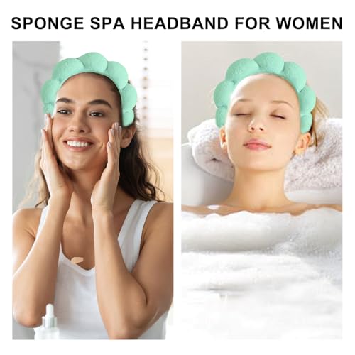 Beleki Spa Headband for Washing Face Wristband Set Makeup Skincare Face Washing Headband Sponge Terry Cloth Bubble Puffy Hairband Non Slip Headwear Hair Accessory for Women - Mint - color: Mint