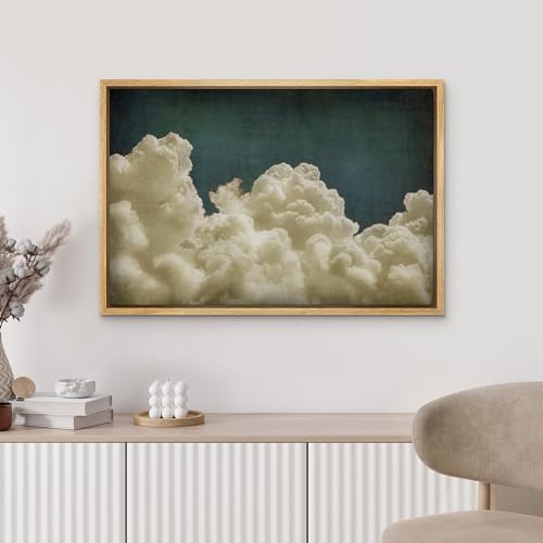 MUDECOR Framed Canvas Print Wall Art Vintage Lone Cloud Classic Minimalist Sky and Cloud Design Illustrations Fine Art Decorative Zen Multicolor Country/Farmhouse Retro for Bedroom - 24"x36" Natural - color: A03-2404-irs12, size: 36"L x 24"W