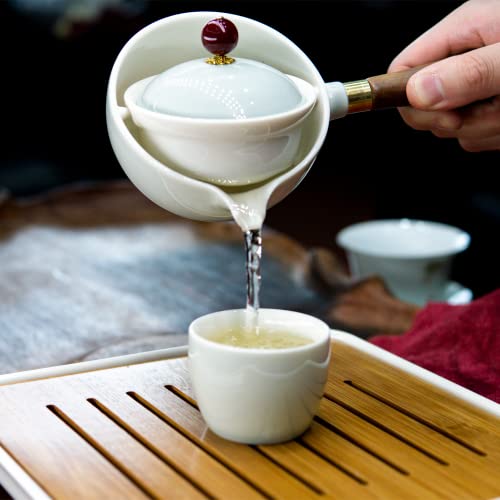 LURRIER Porcelain Chinese Gongfu Tea Set,Portable Teapot Set with 360 Rotation Tea maker and Infuser,Portable All in One Gift Bag for Travel,Home,Gifting,Outdoor and Office (Cyan Grey) - color: Cyan Grey