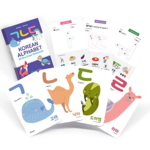 40 Korean Flashcards – 4x6 Dry Erase Hangul (Gift Box)