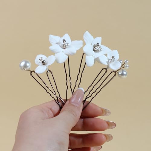 Handmade Pearl Bridal Wedding Hair Pins 13Pcs White Flowers Pearls Clips Wedding Hair Accessories for Women Brides Bridesmaid - color: Set-A-Bronze