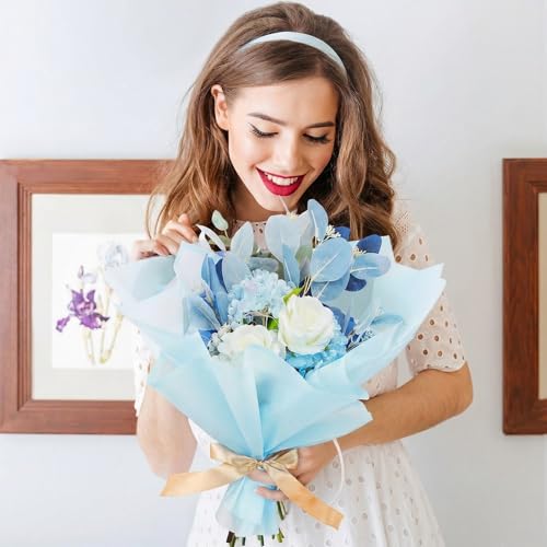 Ctosree 240Sheets Flower Wrapping Paper,Waterproof Korean Bouquet Wrap 23in - color: Baby Blue