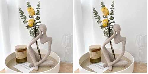 Dnoifne Thinker Sculptures, Sandstone Resin Thinker Statue Ornaments, Abstract Style Housewarming Gifts, Living Room Dining Desk Decorations (Right, Small) (Pack of 2) - color: Right, size: Small (Pack of 2)