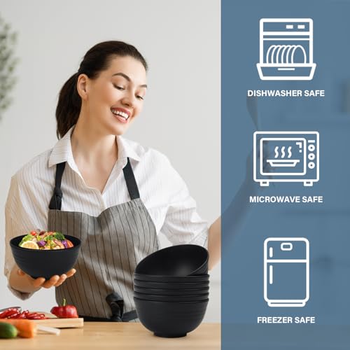 Ramen Bowl 26oz, Unbreakable Salad Bowls Sets of 6 - Black - color: Black, size: 26 oz
