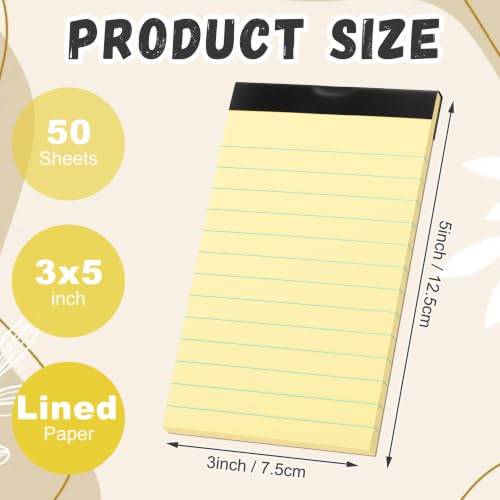 Tenceur 16 Pcs Small Notepads 3'' x 5'' Lined Writing Note Pad, Black Top - color: Yellow (Black Top), style: Line