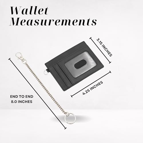 Leather Credit Card Holder with Keychain, Slim RFID Wallet (Black) - color: Black