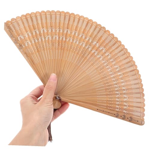 POPETPOP Wooden Folding Fans Handheld: Vintage Wood Hand Fan with Tassels for Hot Flash, Church, Wedding Church Decoration, Edm, Music Festival, Dance, Party, Performance