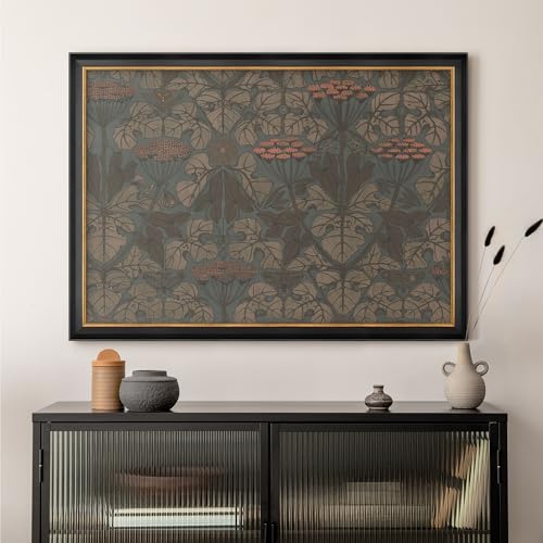 MUDECOR Premium Framed Wall Art Intricate Floral Pattern in Earthy Tones Illustrations Impressionism Colorful for Living Room, Bedroom, Office - 26"x36" Black - color: A07-2308-win25, size: 36"L x 26"W, style: Black Frame