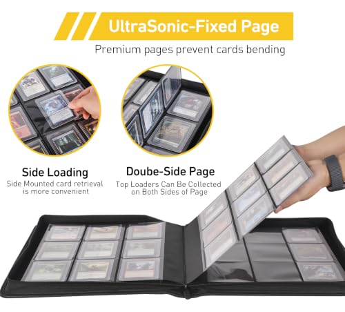 Top Loader Binder 16 Pocket, Holds 640+ Cards in 3" x 4" Toploaders, Ringless 20 Double-Sided Sleeves, Side-Loading, Spine Label with Maker Pen Toploader Binder for TCG, MTG, Sports Cards - color: Gold, size: 16-Pocket, Holds 640 Cards