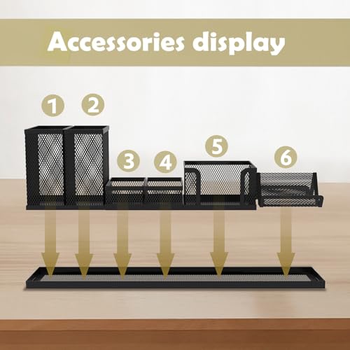 Pen Holder for Desk, 6-Piece Mesh Desk Organizer with Phone Holder, Black - color: Black